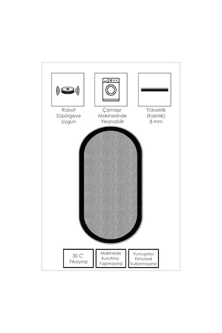 West Home Makinede Yıkanabilir Kaymaz Taban Leke Tutmaz Oval Modern Yolluk Ev Dekorasyonu İçin Gri Kesme Yolluk Wh445 Grey Oval Yolluk