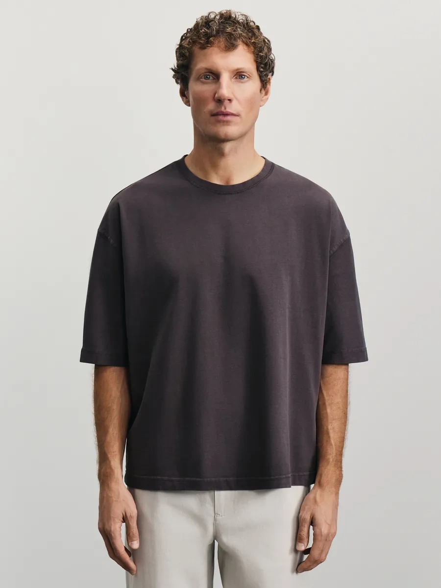 Zarına Oversize Yazlık Pamuklu Düz Renkli Tişört 430281108 Koyu Kahverengi