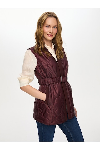 Faik Sönmez Triko Bant Detaylı Kapitone Yelek S26kyl004 Us26kyl00442 Mürdüm