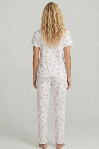 Siyah İnci Mevsimlik İnce Örme Pijama Takım 8017 Beyaz Bordo Tavşan