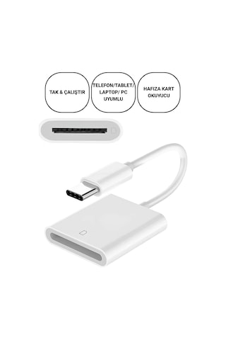 Polham Usb-c To Sd / Hafıza Kart Okuyucu Tak & Çalıştır Kamera Kart Dönüştürücü, Telefon, Tablet Pc Uyumlu Beyaz