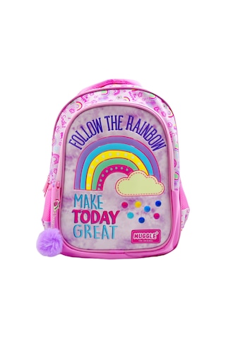 Muggle 2 Bölmeli Soft Rainbow Pembe Okul Sırt Çantası Mu-6696