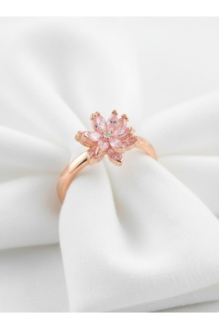 Çekirdekjewelry 925 Ayar Gümüş Ayarlanabilir Pembe Taşlı Lotus Yüzük Pembe