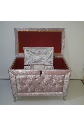 Ankara Mobilya Kapitone Kadife Çeyiz Sandığı 3'Lü Pembe