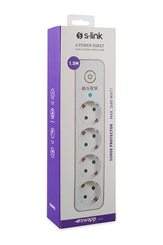 S-link Swapp SPGIP04 750J 4'lü Akım Korumalı Priz 1.5 Metre Gold - Beyaz
