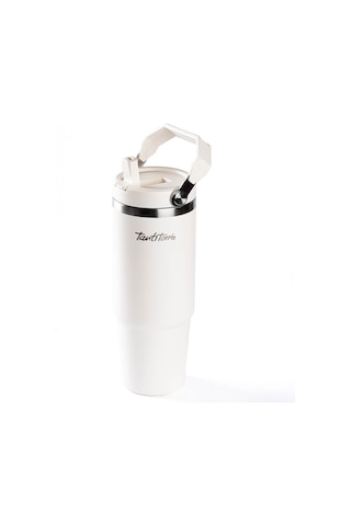 Tnt-8695835420356-gıng V200b-020-01-bej Paslanmaz Çelik Tutmalı Pipetli Termos Bardak 900ml