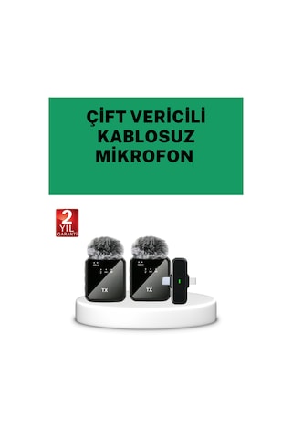 Canlı Yayın Ve Video Çekimleri İçin Çiftli Kablosuz Yaka Mikrofon
