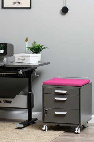 Creo Mobili Çekmeceli Kilitli Tekerlekli Vega Keson, Oturulabilir Ofis Ve Ev Komodini Antrasit/fuşya