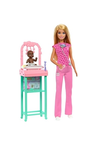 Barbie Kariyer Oyun Setleri - Doktor Bebek Çocuk Doktoru Barbie, Sarışın Bebek, 1 Bebek Figürü, Mobilya Ve Aksesuarlar Jcr72
