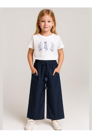 Kız Çocuk T-shirt Pantolonlu Takım-16071 Beyaz