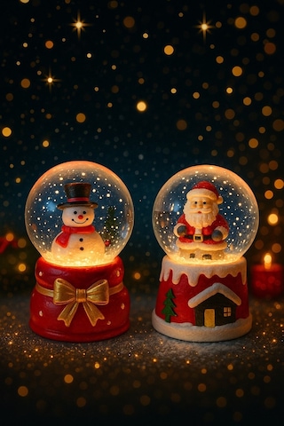 Yeni Yılın En Güzel Hediyesi Yılbaşı 2 Adet Led Işıklı 6,5 Cm Noel Baba Kardan Adam Kar Küresi Seti Dekoratif Obje