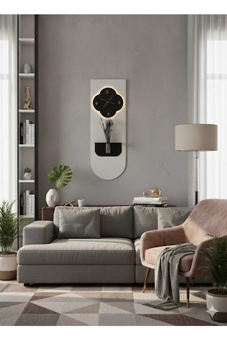 Yonca Ahşap Pilli Ledli İskandinav Tarzı Salon Duvar Saati Modern Çiçeklik 40 X 110 Cm Paris Grisi - Antrasit