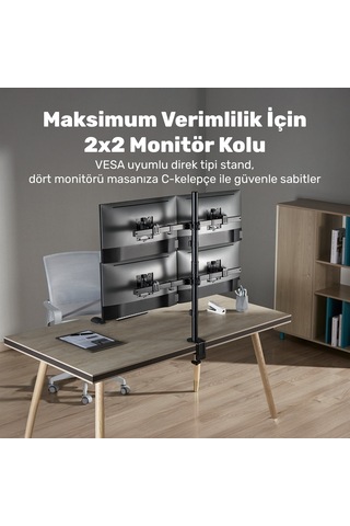 Npo Std5704b Basic 17"-32" Vesa Yükseklik/genişlik Ayarlı Kablo Yönetimli Dörtlü Monitör Tutucu
