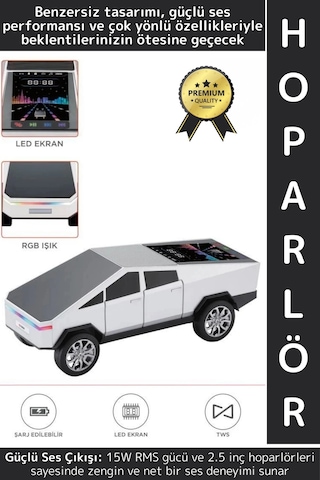 Premium Güçlü Ses Usb Aux Speaker Cybertruck Lüks Araba Tasarımlı Rgb Led Ekranlı Bluetooth Hoparlör