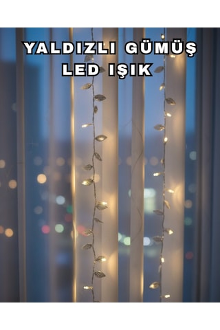 Muratech Gümüş Yaprak Tasarımlı Led Işık Pilli Ev Ve Vitrin Dekoru Yılbaşı