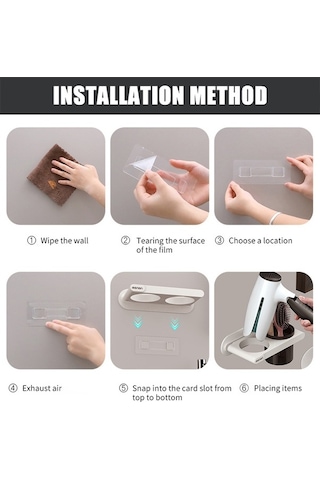 Novahub Erkek Saç Kurutma Askılığı Duvar Montajı Bardak Raflı Düzenleyici Banyo Eşyası Gri