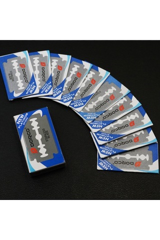 Sones 10 Kutu Pratik Eski Moda Paslanmaz Çelik Çift Taraflı Bıçak Tıraş Kaş Chimer Bıçağı Gümüş