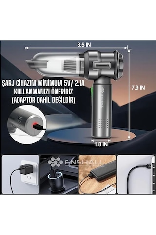 Enshall 01 Şarjlı 16000pa Çantalı Yedek Filtre Araç İçi Süpürge
