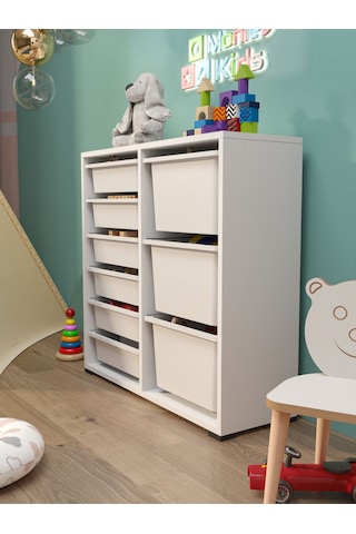 Beyza 9 Sepetli Çok Amaçlı Dolap Oyuncak Dolabı Beyaz Beyaz