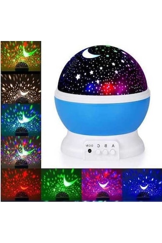 Didadodo Led Projeksiyon Gece Lambası Dönen Ay Yıldız Led Mavi Çok Renkli