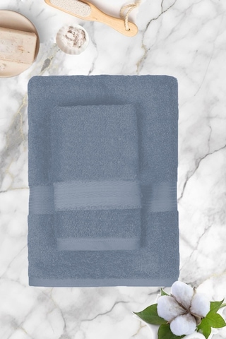 Büyük Battal Boy 2'li Set Banyo Ve Hamam Havlusu %100 Pamuklu Denis İndigo