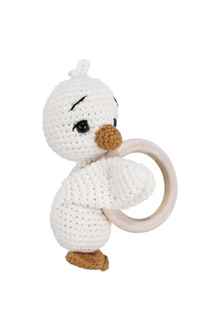 Unisex Ekru Turuncu Ördek Diş Kaşıyıcı Çıngıraklı Amigurumi Oyuncak Çok Renkli