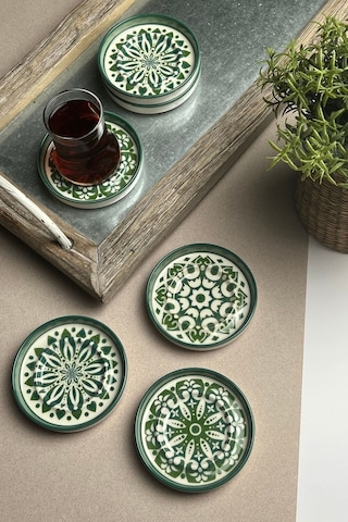 Tabak Evi Stoneware Mozaik Green Sefa 6'lı Çay Tabağı 10 CM Çok Renkli