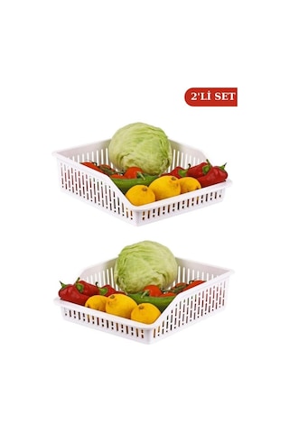 2 Adet Buzdolabı Düzenleyici, Çok Amaçlı Dolap Içi Organizer Sepet Geniş 2 Li Set Beyaz