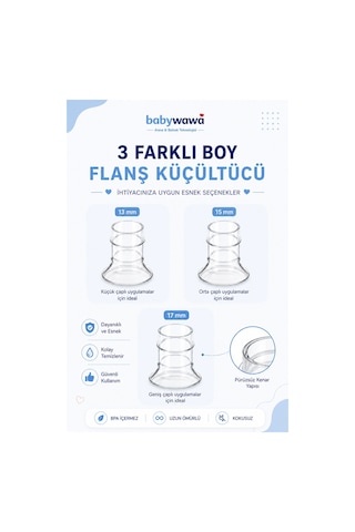 Babywawa Göğüs Pompası Kalkanı Silikon Flanş Küçültücü 13-15-17 Mm