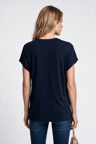 Daido Daıdo Kadın V Yaka Rahat Kesim Dokulu Kumaş İşlemeli Kısa Kollu T-shirt Siyah