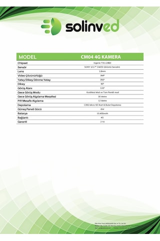 Solinved Güneş Enerjili Akıllı Ptz 4g Kamera