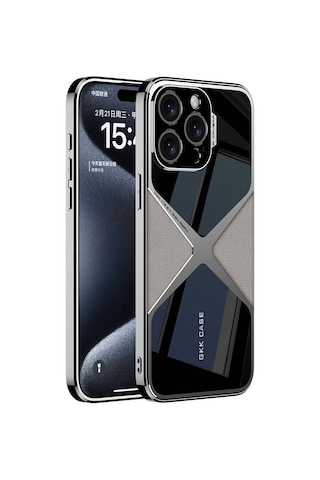 Zore Apple Uyumlu iPhone 15 Pro Max Kılıf Ultra İnce Kamera Korumalı Pc + Deri Arka Yüzey Msra X-pro Kapak-titan Titanyum-gri