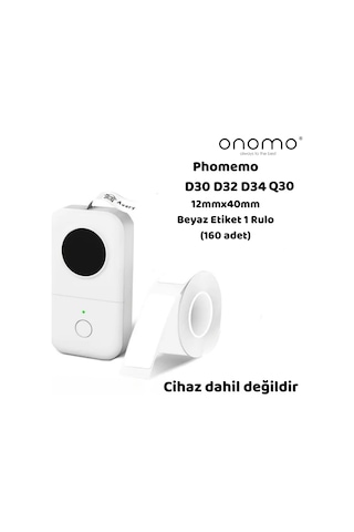 Phomemo 1 Rulo 12x40mm/160adet Beyaz Etiket D30/q30