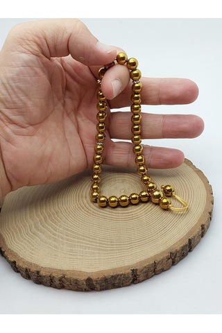 Hematit Taşı Altın Renk 33lük Özel Tasarım Tesbih 8mm 48102 Çok Renkli