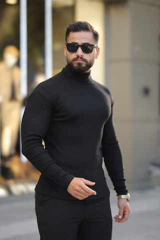 Erkek Siyah Boğazlı Triko Kazak Siyah