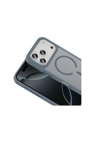 Vendas Apple iPhone Uyumlu 17 Pro Kılıf M-safe Şarj Özellikli Mat Arka Yüzey Zore Sio Kapak +lens +ekran Koruyucu Gri