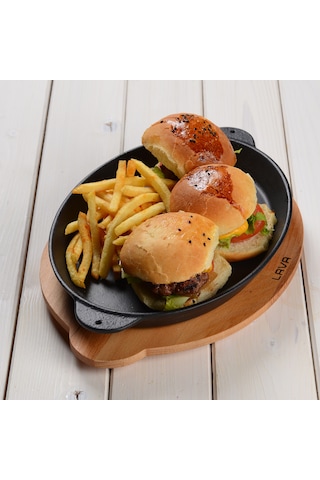 Lava Döküm Oval Fajita Tavası. Kulplu ve Ahşap Altlıklı
