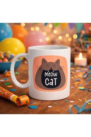 Northcity Meow Cat Kupa Sevimli Kedi Tasarımı Porselen Kahve & Çay Kupası Model 66