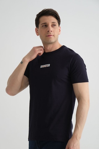 Shooter Sportwear Shooter Erkek T-shirt Minimal Baskılı Pamuklu Kumaş Standart Kalıp Lacivert