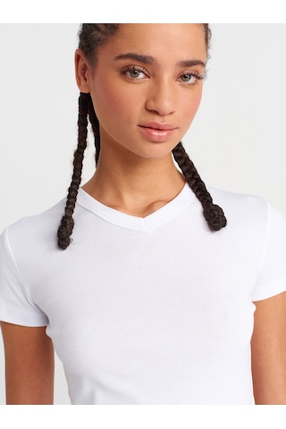 Dilvin 31673 V Yaka T-shirt-beyaz Beyaz