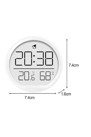 Dijital Lcd Yuvarlak Duvar Masa Saati Mıknatıslı Buzdolabı Saati, Alarm + Sıcaklık & Nem Göstergeli Beyaz