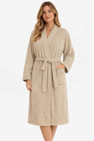 Kimono Yaka Unisex Pamuklu Tek Kişilik Bornoz Bej S-m