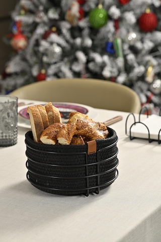 Mat Siyah Yuvarlak Ekmek Sepeti Şık,ekmeklik Siyah Hasır Örmeli Makrome-çok Amaçlı Metal Paslanmaz Siyah