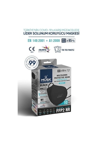 Musk Ffp2/N95 Maske Siyah Renk 20 Adet