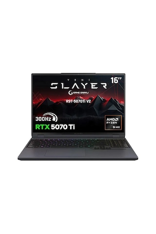 Game Garaj Slayer R9t-5070ti V2 C4 Amd Ryzen 9 9955hx 32gb Ram 1tb Ssd Rtx5070ti 16" 300hz Qhd+ Ips Freedos Gaming Laptop