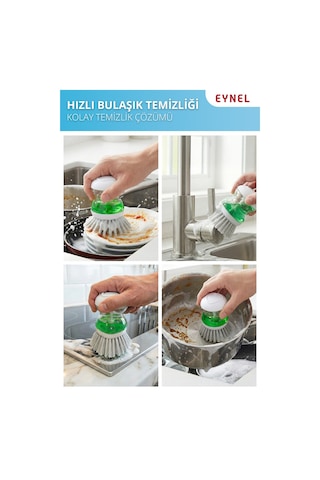 Eynel 1 Adet Deterjan Hazneli Bulaşık Fırçası, Pratik Kullanımlı Fırça Lavabo Temizleme Aparatı Çok Renkli