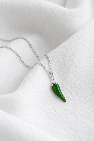 Çekirdekjewelry 925 Ayar Gümüş Yeşil Biber Kolye Minimal Şık Tasarım Kadın Kolye Gümüş