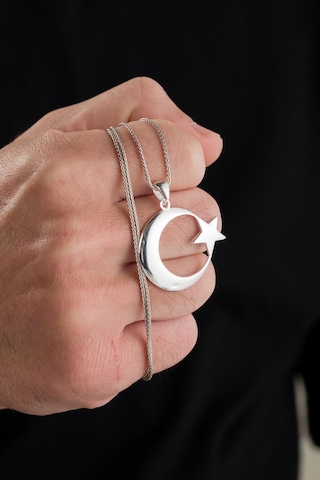 32 Mm Gümüş Ay Yıldız Bayrak Erkek Kolye Gümüş