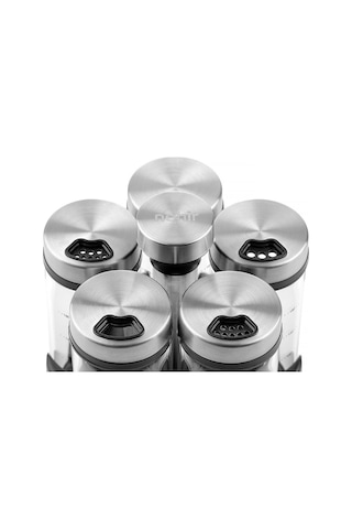 Nehir 6 Parça Borosilikat Döner Standlı Baharatlık Seti Gri