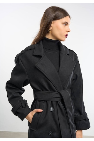 Unika Boutique Kadın Premium Kaşe Kaban Siyah Yeni Siyah